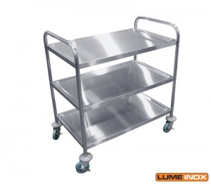 CARRO TRANSPORTE INOX COM 3 BANDEJAS