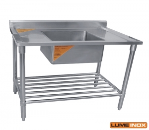 PIA INOX 1,9 M COM UMA CUBA 60X60X25 CM E PRATELEIRA GRADEADA