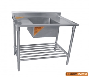 PIA INOX 1 M COM UMA CUBA 45X45X25 CM E PRATELEIRA GRADEADA